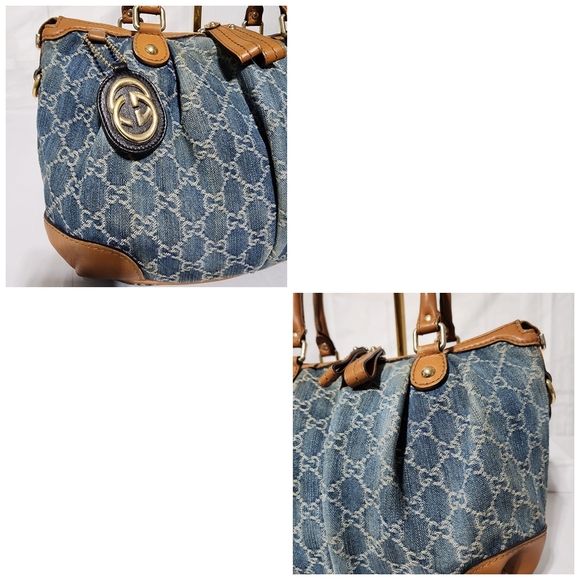 Gucci Denim GG and Leather Medium Sukey Top Handle Tote Bag Blue/Brown - Picture 11 of 16